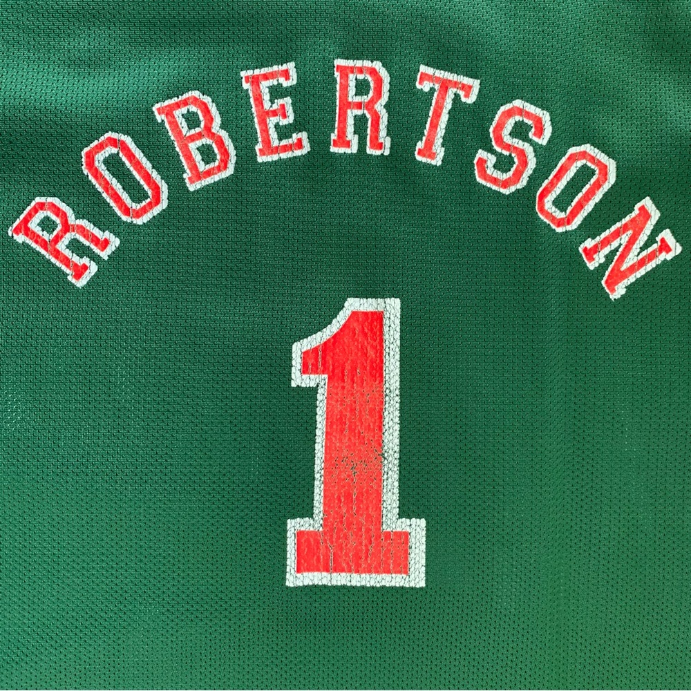 Vintage Champion NBA Oscar Robertson Milwaukee Bucks #1 Green Jersey Gold Logo - Picture 6 of 6